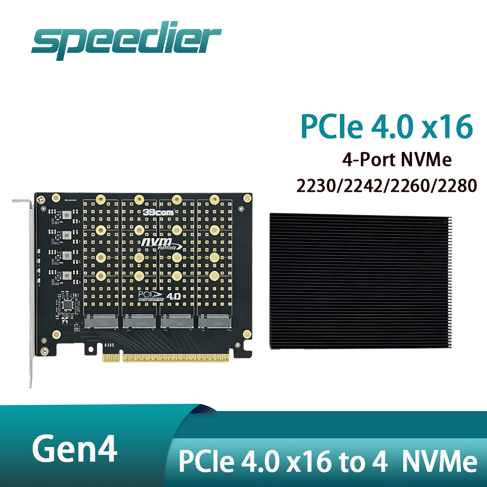 PCIe 4.0 X16 To 4 NVMe M.2 SSD - Quad M.2 Nvme Pcie Bifurcation Card recension och pris